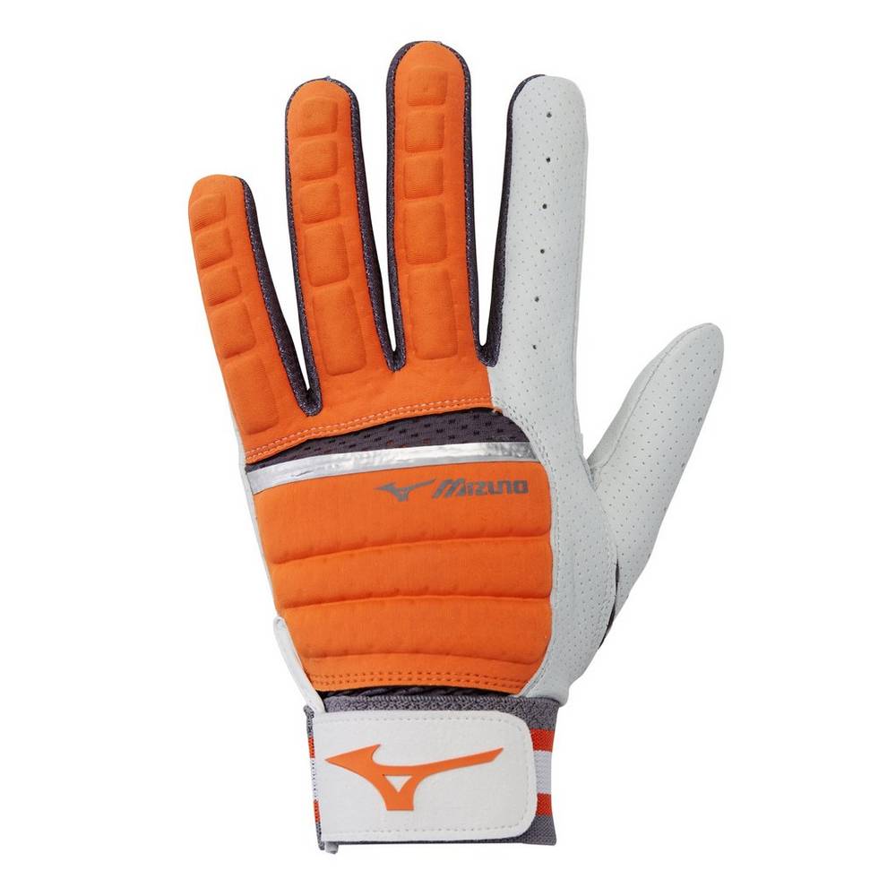 Panske Rukavice Mizuno B-130 Adult Baseball Batting Oranžové/Siva Vypredaj GWUA17328